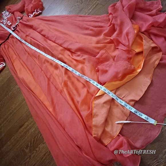 Orange Embellished Pleated Long Sleeve Gown - Picture 7 of 16